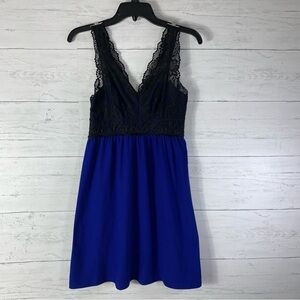 Seductive Wear by Cinema Etoile Blue Black Lace Babydoll Nightgown small Stretch